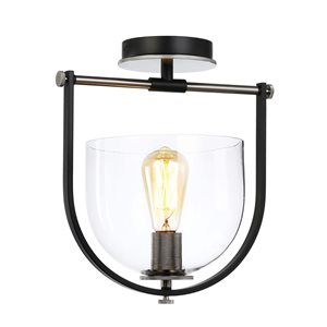 Artcraft Lighting Cheshire 12 W x 8.25 L x 13.5-in H Black/Nickel Metal Semi-Flush-Mount Light w/ Clear Glass