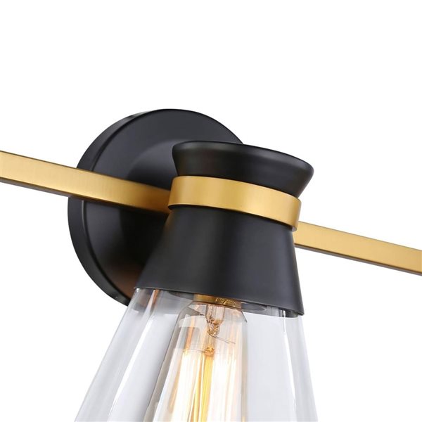 Artcraft Lighting Kanata Black/Brushed Brass Metal 3-Light Bathroom Vanity Light w/ Clear Glass