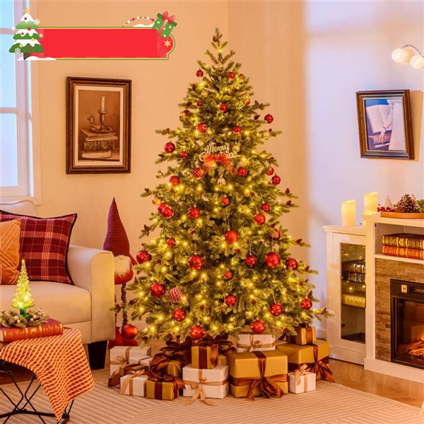 Costway 6-ft Artificial Christmas Tree w/ 590 Branch Tips and 240 Warm White LED Lights