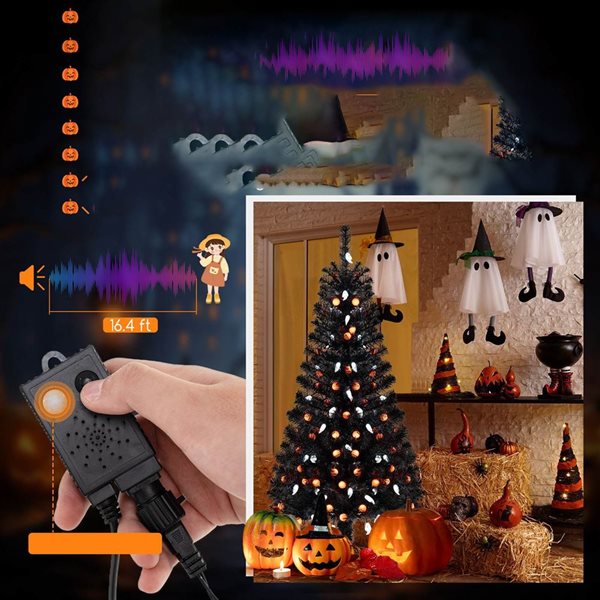 Costway 4.5-ft Artificial Halloween Tree w/ 281 Branch Tips and 65 Orange Pumpkin Lights