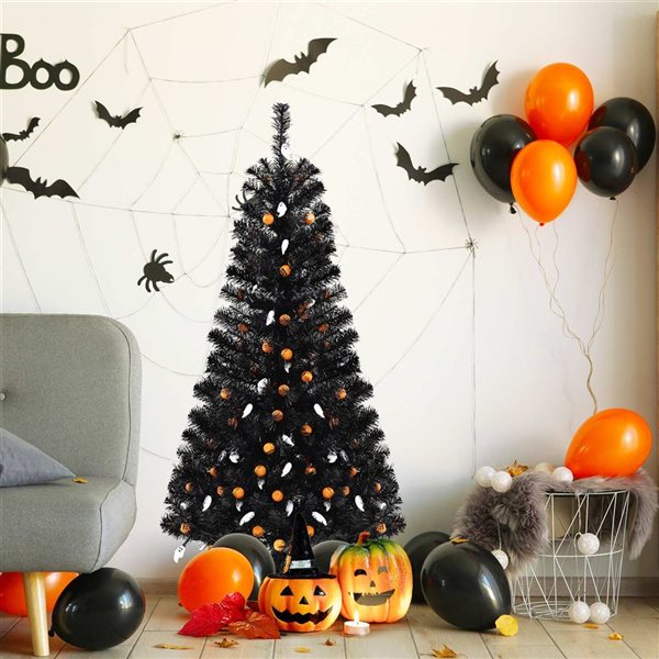 Costway 4.5-ft Artificial Halloween Tree w/ 281 Branch Tips and 65 Orange Pumpkin Lights