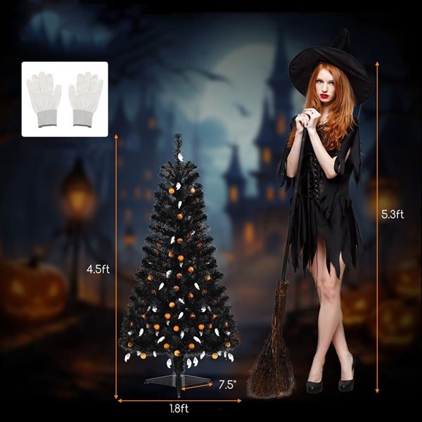 Costway 4.5-ft Artificial Halloween Tree w/ 281 Branch Tips and 65 Orange Pumpkin Lights