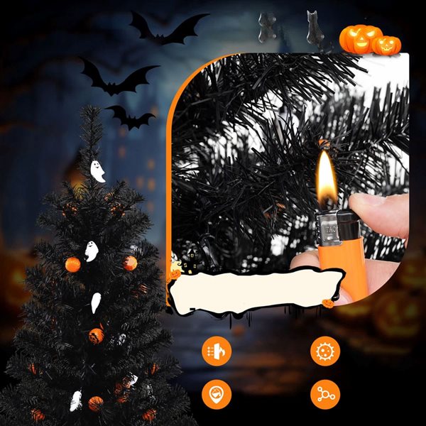 Costway 4.5-ft Artificial Halloween Tree w/ 281 Branch Tips and 65 Orange Pumpkin Lights