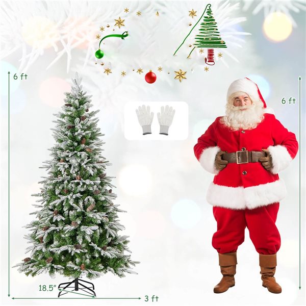 Costway 6-ft Artificial Christmas Tree Hinged Christmas Tree w/ 765 Branch Tips 280 Lights