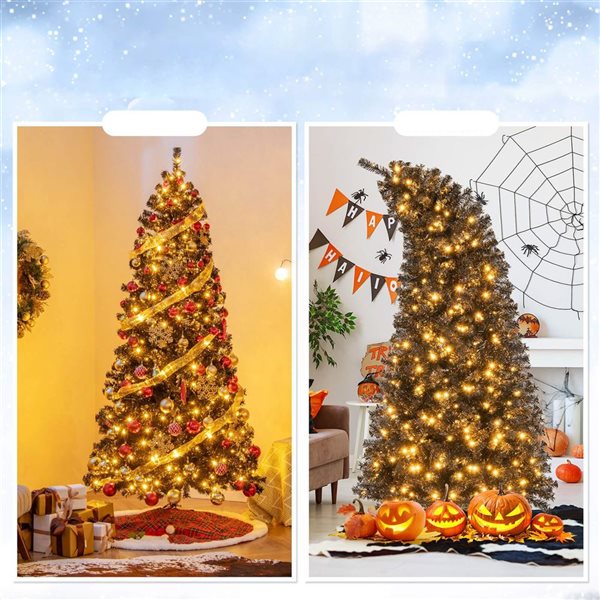 Costway 7-ft Artificial Halloween Tree w/ Bendable Top Section 1050 Branch Tips and 340 Lights