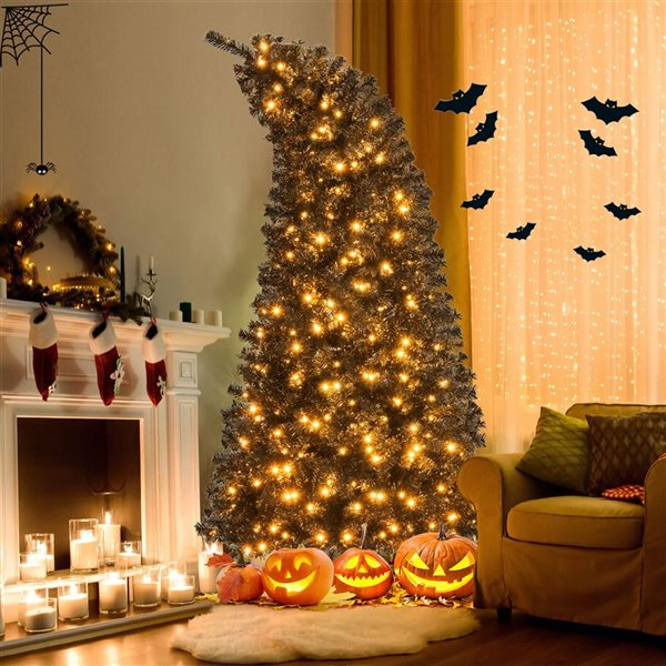 Costway 7-ft Artificial Halloween Tree w/ Bendable Top Section 1050 Branch Tips and 340 Lights