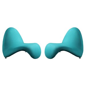 Manhattan Comfort Set of 2 MoMa Modern Teal Wool Blend Upholstered Accent Chair