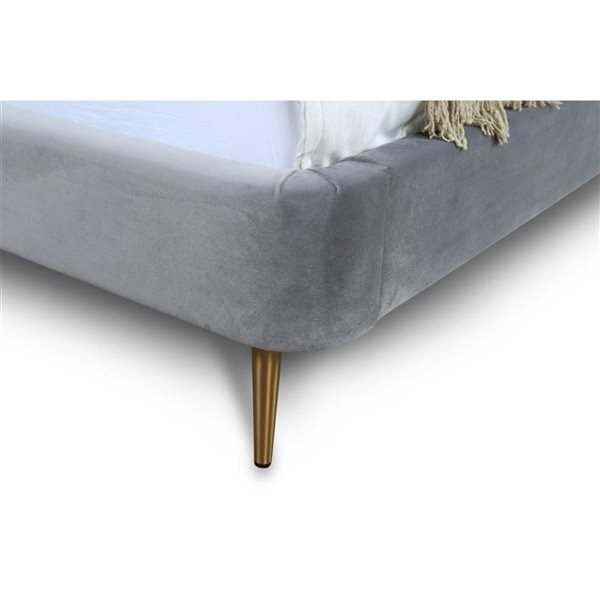 Manhattan Comfort Heather Grey Velvet Upholstered Queen-Size Bed