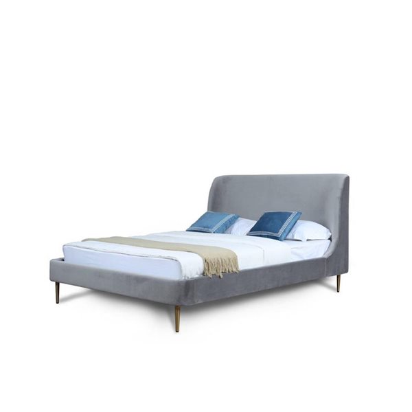 Manhattan Comfort Heather Grey Velvet Upholstered Queen-Size Bed