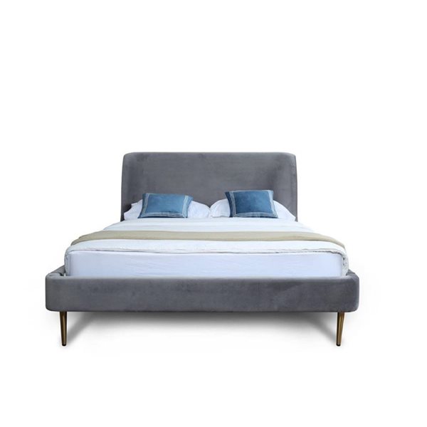 Manhattan Comfort Heather Grey Velvet Upholstered Queen-Size Bed