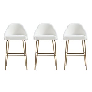 Lot de 3 tabourets de bar en similicuir rembourrés Gracie Manhattan Comfort 41 po h. blanc et or avec pieds en acier