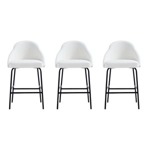 Lot de 3 tabourets de comptoir en similicuir rembourrés Gracie Manhattan Comfort 38 po h. noir/blanc avec pieds en acier