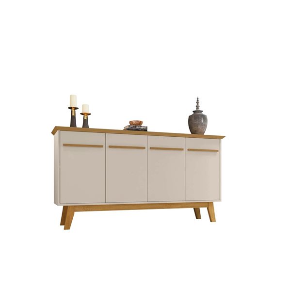 Manhattan Comfort Yonkers 63-in W Off-White and Brown Composite Sideboard w/ Solid Wood Legs and 2 Cabinets
