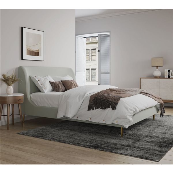 Manhattan Comfort Heather Cream Velvet Upholstered Queen-Size Bed