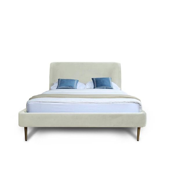 Manhattan Comfort Heather Cream Velvet Upholstered Queen-Size Bed