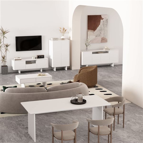 Manhattan Comfort Ella Rectangular White 47 W x 24 D x 16-in H Modern Coffee Table w/ 2 Full Extension Drawers