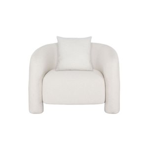Manhattan Comfort Sylvia Modern White Tweed Upholstered Accent Chair w/ Accent Pillow