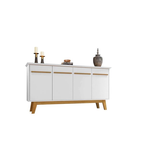 Manhattan Comfort Yonkers 63-in W White Composite Sideboard w/ Solid Wood Legs and 2 Cabinets