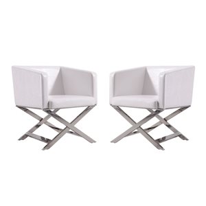 Lot de 2 fauteuils d’appoint modernes Hollywood Manhattan Comfort rembourré en similicuir blanc et chrome poli