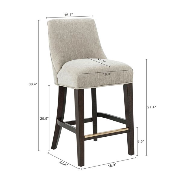 Manhattan Comfort Beever Taupe Chenille 38-in H Upholstered Counter Stool w/ Rubberwood Legs