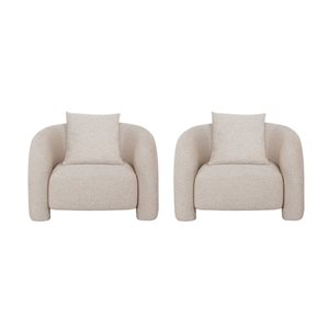 Manhattan Comfort Set of 2 Sylvia Modern Beige Tweed Upholstered Accent Chair w/ Accent Pillow