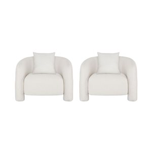 Manhattan Comfort Set of 2 Sylvia Modern White Tweed Upholstered Accent Chair w/ Accent Pillow