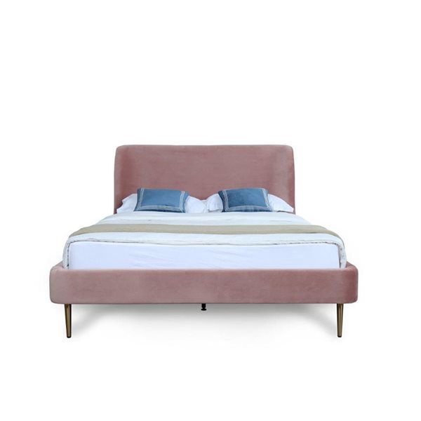 Manhattan Comfort Heather Pink Velvet Upholstered Queen-Size Bed