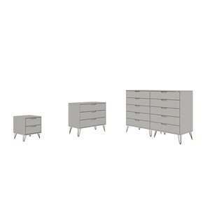 Ensemble 3 pièces commodes et table de nuit milieu du siècle Rockefeller par Manhattan Comfort composite blanc cassé