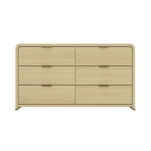 Commode double moderne à 6 tiroirs Grace de Manhattan Comfort 60 po l. composite fini chêne naturel et poignées dorées
