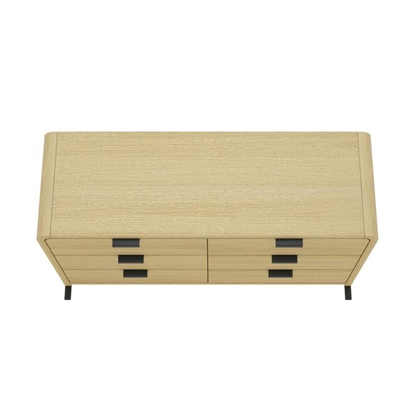 Manhattan Comfort Grace 60-in W 6-Drawer Natural Oak Composite Modern Double Dresser w/ Black Handles