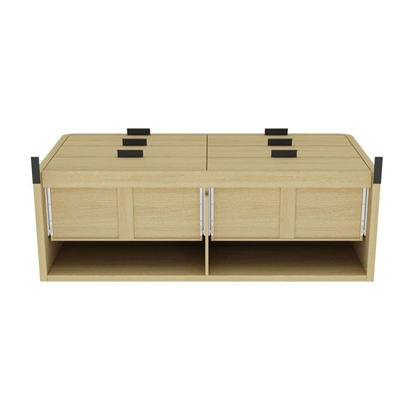 Manhattan Comfort Grace 60-in W 6-Drawer Natural Oak Composite Modern Double Dresser w/ Black Handles