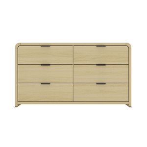 Commode double moderne à 6 tiroirs Grace de Manhattan Comfort 60 po l. composite fini chêne naturel et poignées noires