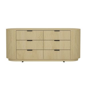 Commode double moderne à 6 tiroirs Olivia Manhattan Comfort 71,3 po l. composite fini chêne naturel et poignées noires
