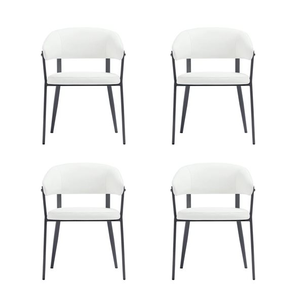 Manhattan Comfort Belle White Textured Leatherette Upholstered Dining Chair w/ Metal Legs - Set of 4