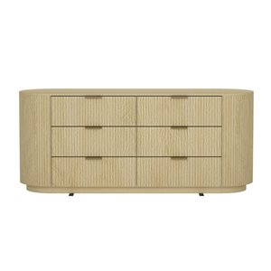 Commode double moderne à 6 tiroirs Olivia Manhattan Comfort 71,3 po l. composite fini chêne naturel et poignées dorées