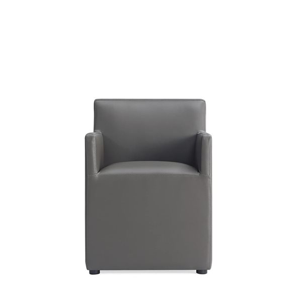 Manhattan Comfort Anna Modern Pewter Faux Leather Square Upholstered Dining Armchair