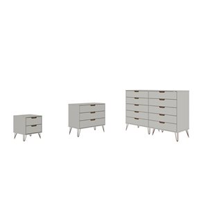 Ensemble 3 pcs commodes et table de nuit milieu du siècle Rockefeller de Manhattan Comfort composite blanc cassé/naturel