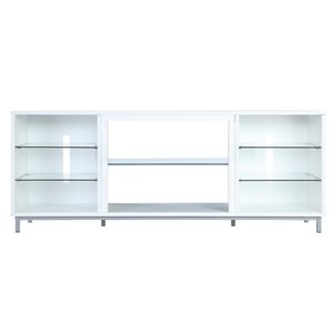 Meuble télé Brighton 60 po Manhattan Comfort avec tablettes en verre et gestion des fils, blanc