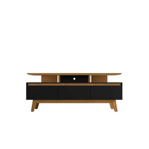 Meuble télé Yonkers 70,9 po Manhattan comfort avec pieds en bois massif et 6 compartiments, noir et cannelle