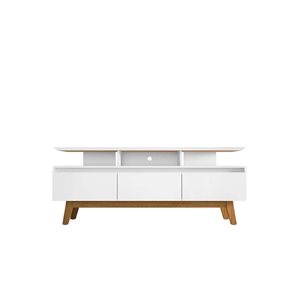 Meuble télé Yonkers 70,9 po Manhattan Comfort avec pieds en bois massif et 6 compartiments, blanc
