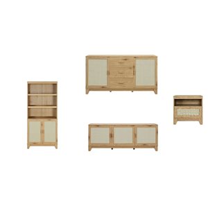 Ensemble 4 mcx Sheridan de Manhattan Comfort avec bibliothèque, meuble télé, buffet et table d'appoint, naturel