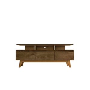 Meuble télé Yonkers 70,9 po Manhattan Comfort avec pieds en bois massif et 6 compartiments, brun rustique