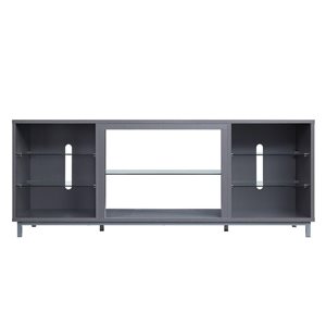 Meuble télé Brighton 60 po Manhattan Comfort avec tablettes en verre et gestion des fils, gris