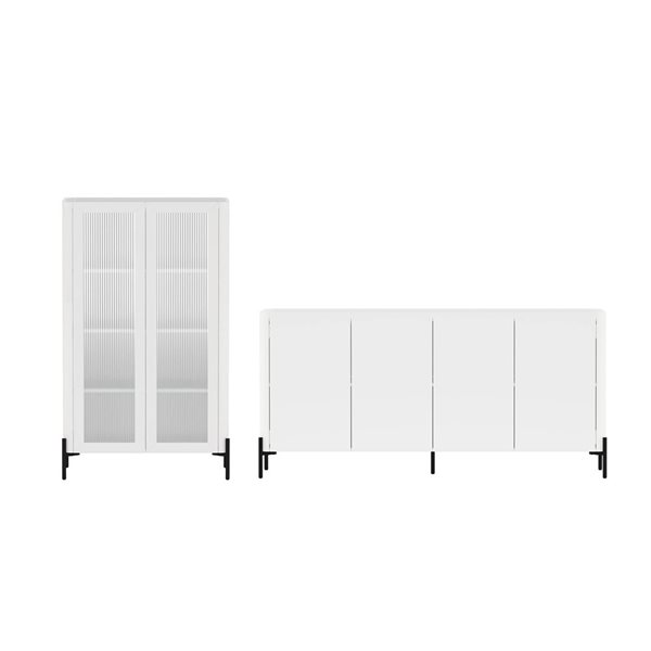 Manhattan Comfort Abbey 2-Pc Modern 66.9-in Sideboard and Cabinet Set w/ Adjustable Shelves - White
