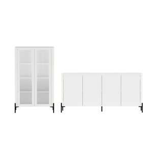 Manhattan Comfort Abbey 2-Pc Modern 66.9-in Sideboard and Cabinet Set w/ Adjustable Shelves - White