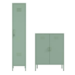 Manhattan Comfort Naomi 2-Piece Green Metal Modern Accent Cabinet and Storage Cabinet Set