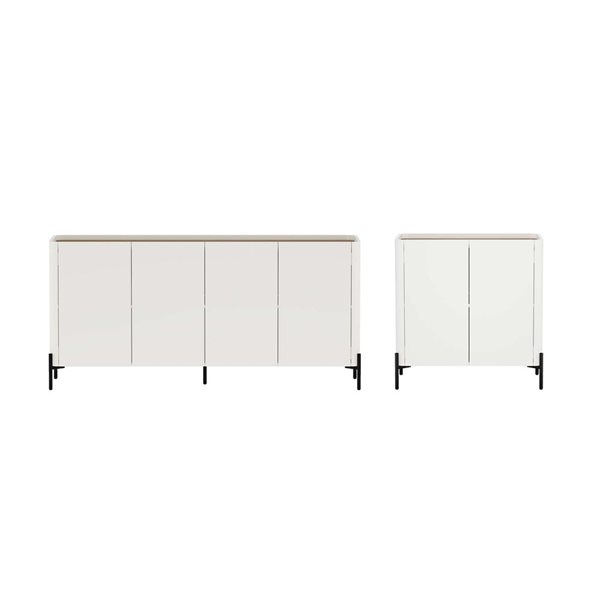 Manhattan Comfort Abbey 2-Pc Modern Accent Cabinet and 66.9-in Sideboard Set w/ Adjustable Shelves - Maple/Off-White