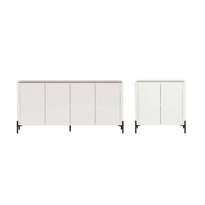 Manhattan Comfort Abbey 2-Pc Modern Accent Cabinet and 66.9-in Sideboard Set w/ Adjustable Shelves - Maple/Off-White