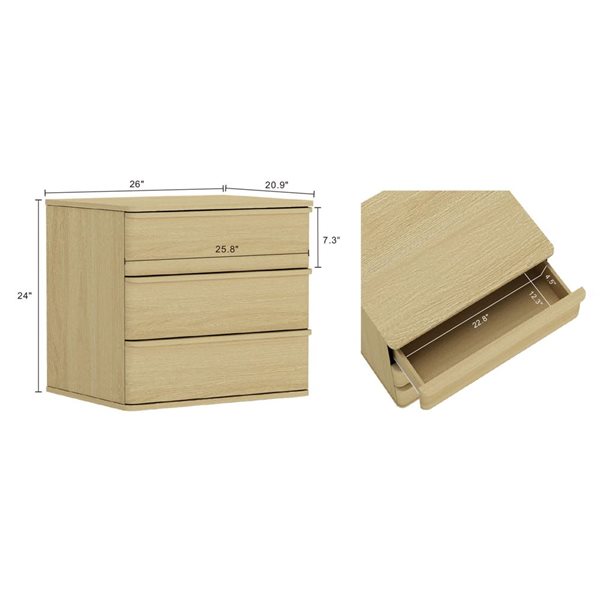 Manhattan Comfort Molly 26-in W Natural Oak Composite Modern 3-Drawer Nightstand