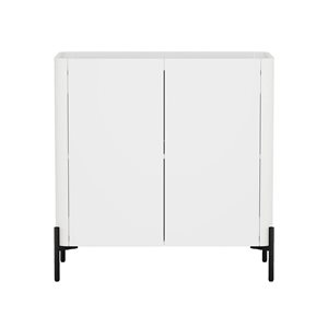 Manhattan Comfort Abbey White Particleboard Modern Accent Cabinet w/ Adjustable Shelves and Metal Legs